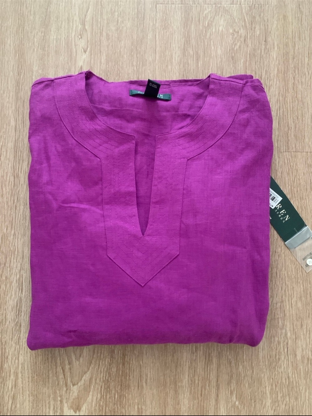 Ralph Lauren Magenta Split-Neck Linen Top